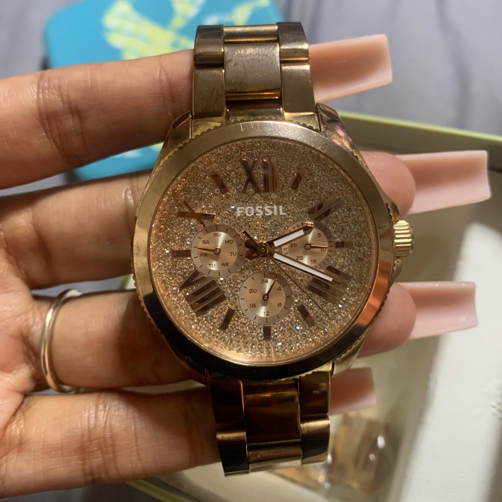 Gold Fossil female watch